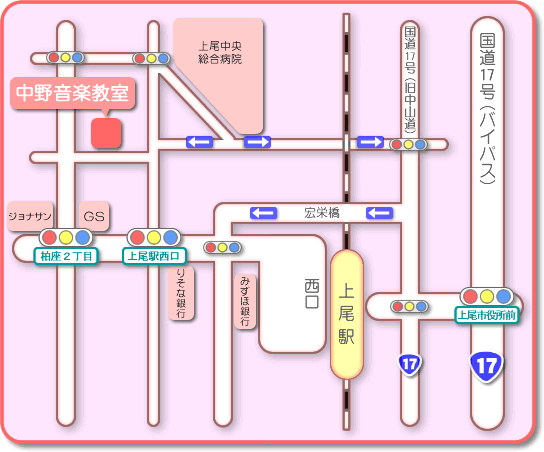中野音楽教室への地図